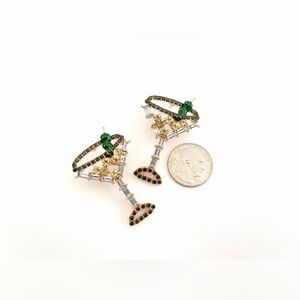 Rhinestone Martini Glass Statement Earrings with Olive Detail